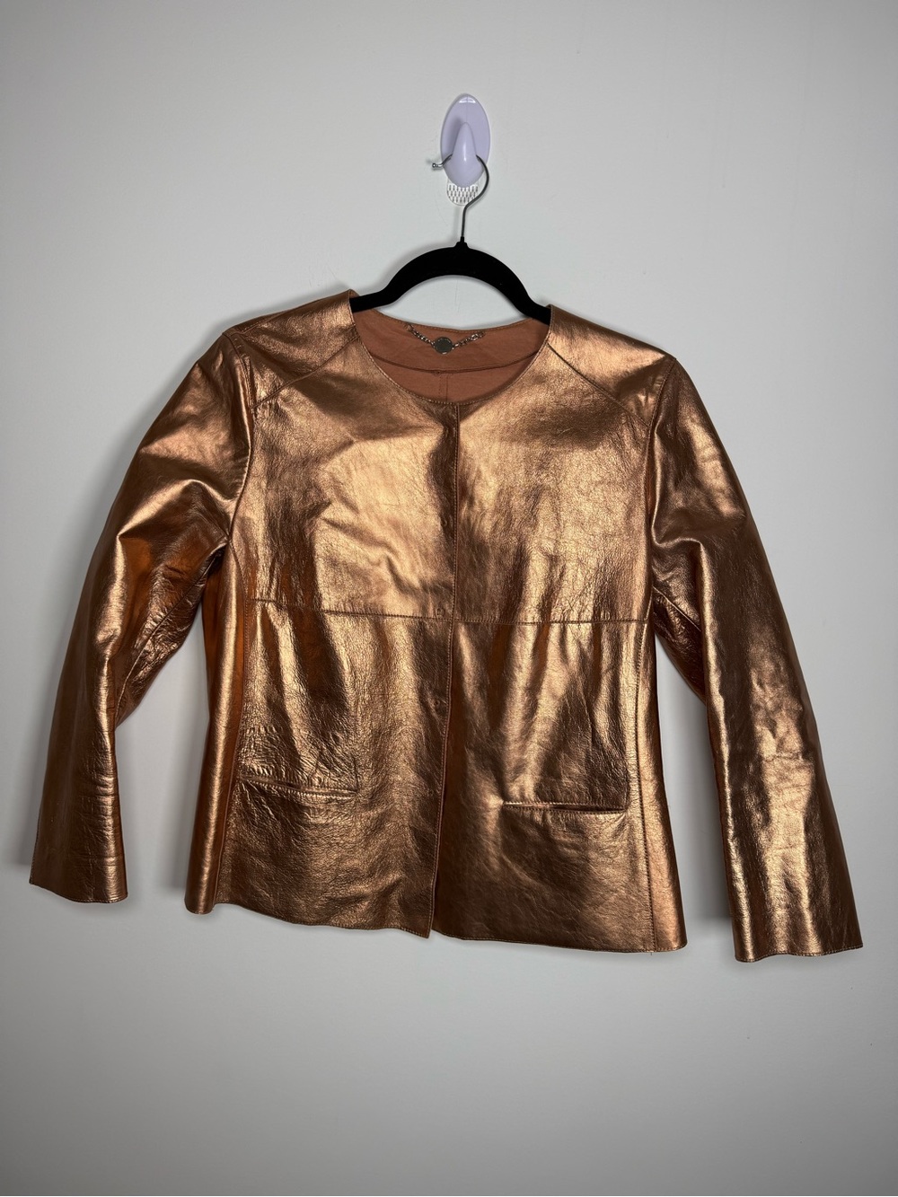 MARC CAIN | Bronze Metallic Moto Leather Jacket US6 18.5” P2P N3